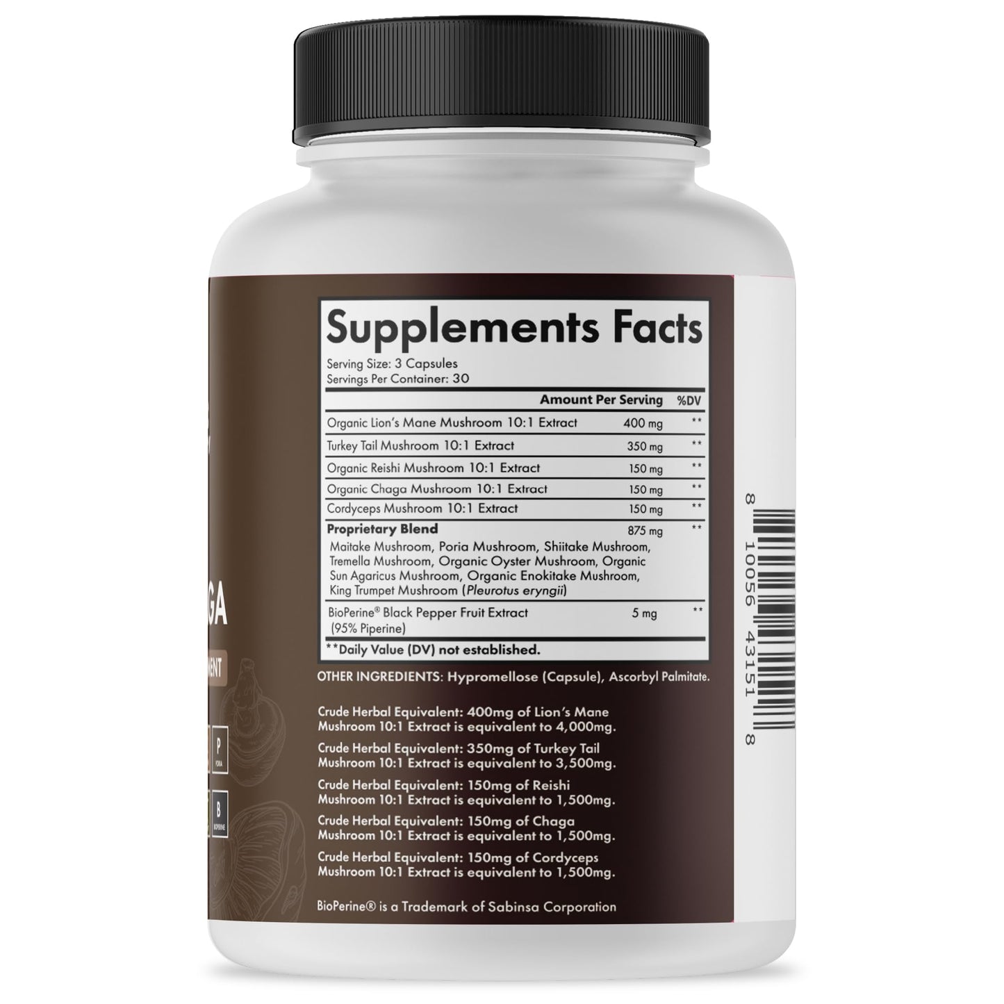 BioSchwartz 13-in-1 Mushroom Complex Capsules | Organic Lions Mane, Chaga, Reishi, Cordyceps | BioPerine - 90 Count