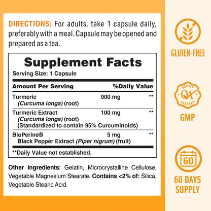 Vitamin World Turmeric Curcumin 1000mg with BioPerine - 60 Caps