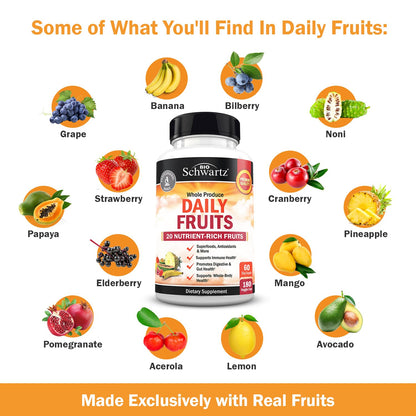 BioSchwartz Daily Fruits & Veggies – 47 Whole Foods, 2-Pack (360 Capsules) for Women & Men