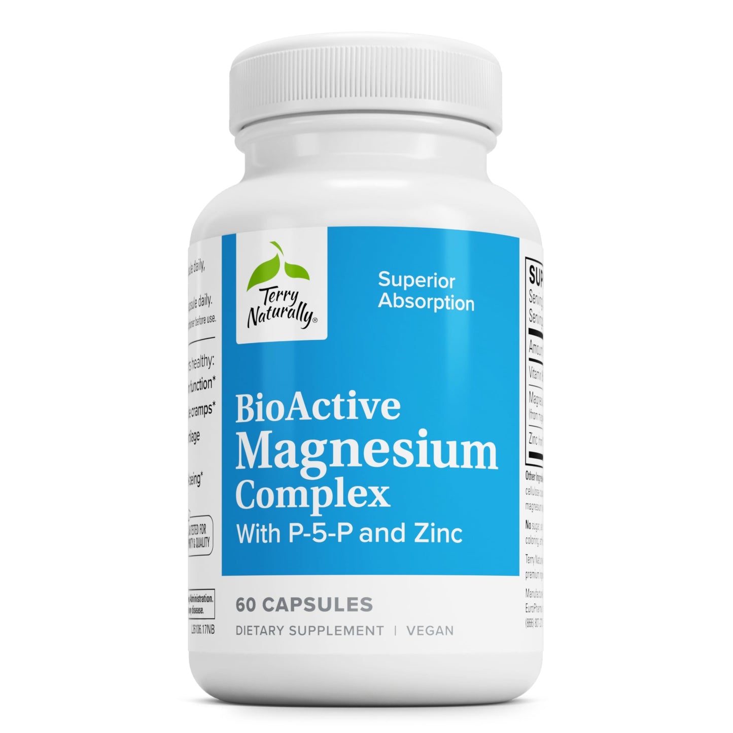 BioActive Magnesium Complex – Bone & Heart Health Support, P-5-P B6, Zinc (60 Vegan Capsules) | Terry Naturally