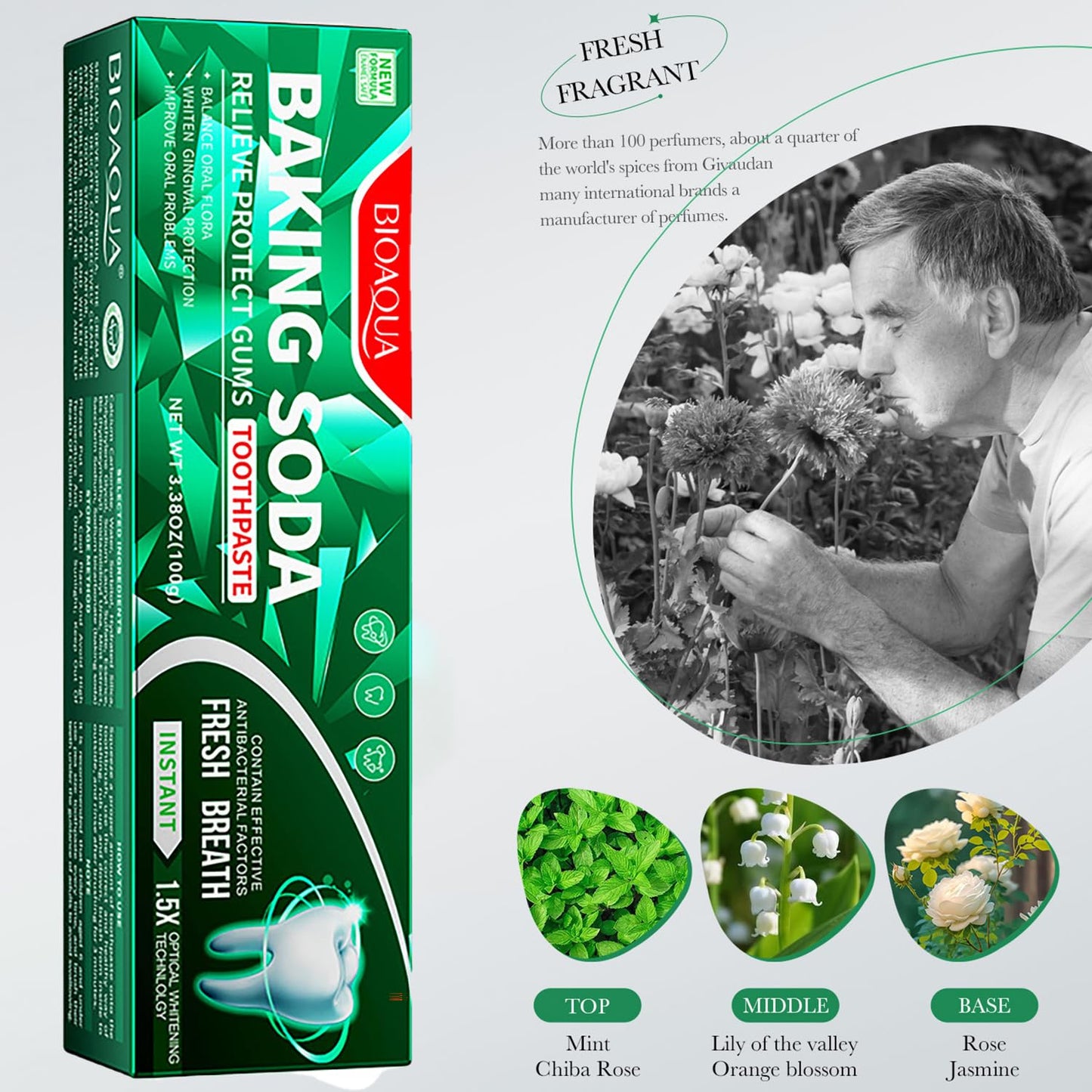 BIOAQUA 1.5X Instant Whitening Toothpaste - Balance Oral Flora & Gum Care 100g