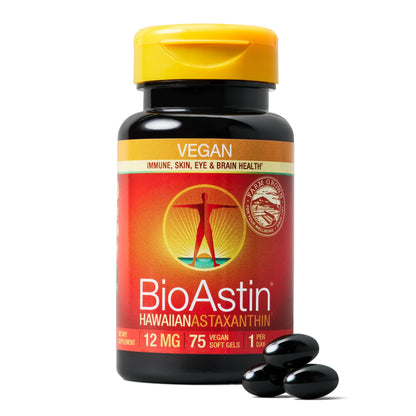Nutrex Hawaii Vegan BioAstin Hawaiian Astaxanthin 12mg – 75 Softgels | Non-GMO & Gluten-Free