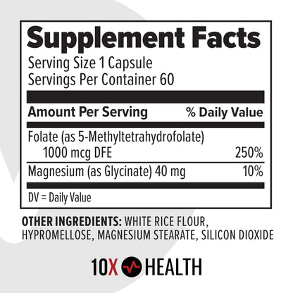 10X Health 5-MTHF Methylfolate with Magnesium | 60 Capsules