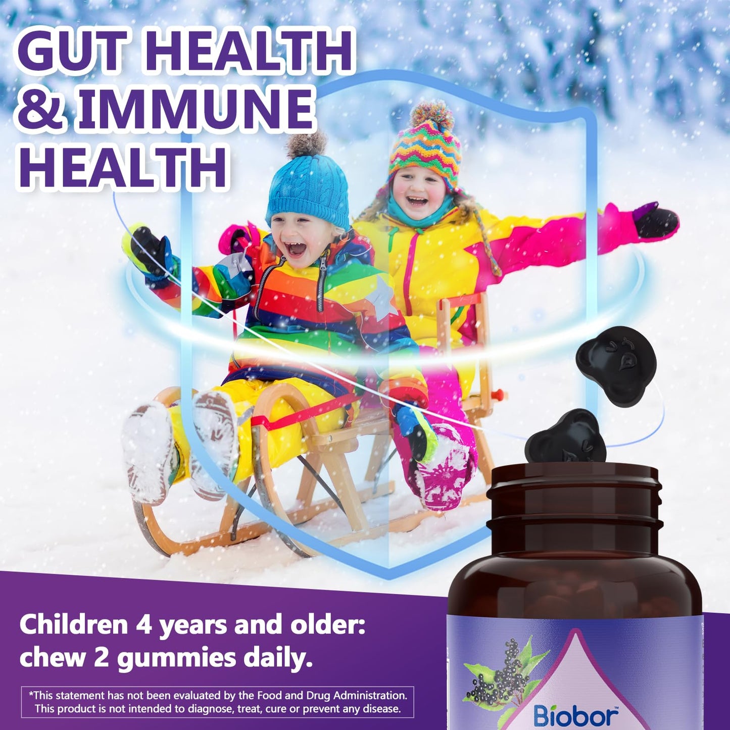 Biobor Natural Black Elderberry Gummies 150mg – ElderCraft® Immune Support with Vitamin C & Zinc (60 Count)