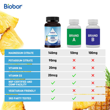 Biobor Potassium Magnesium Gummies - Electrolyte Balance, D3 & B6 (Pineapple, 60 Count)