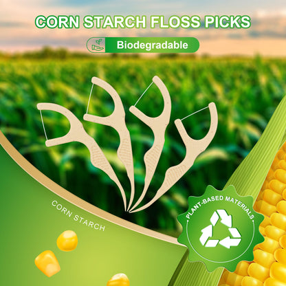 Lakeyface 200 Count Biodegradable Dental Floss Picks – Eco-Friendly Mint