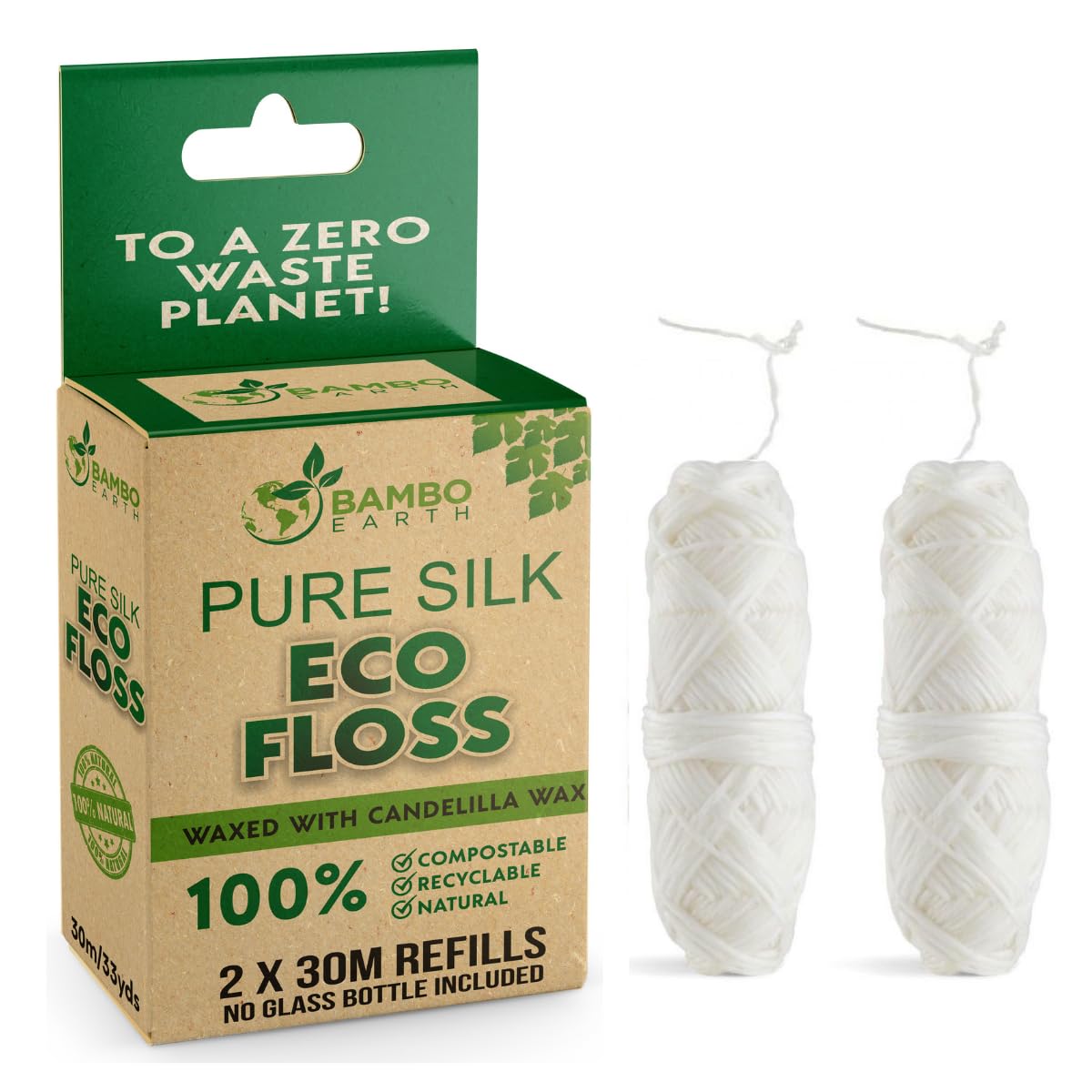Biodegradable Mint Dental Floss - 2x Refillable, Organic, Zero Waste