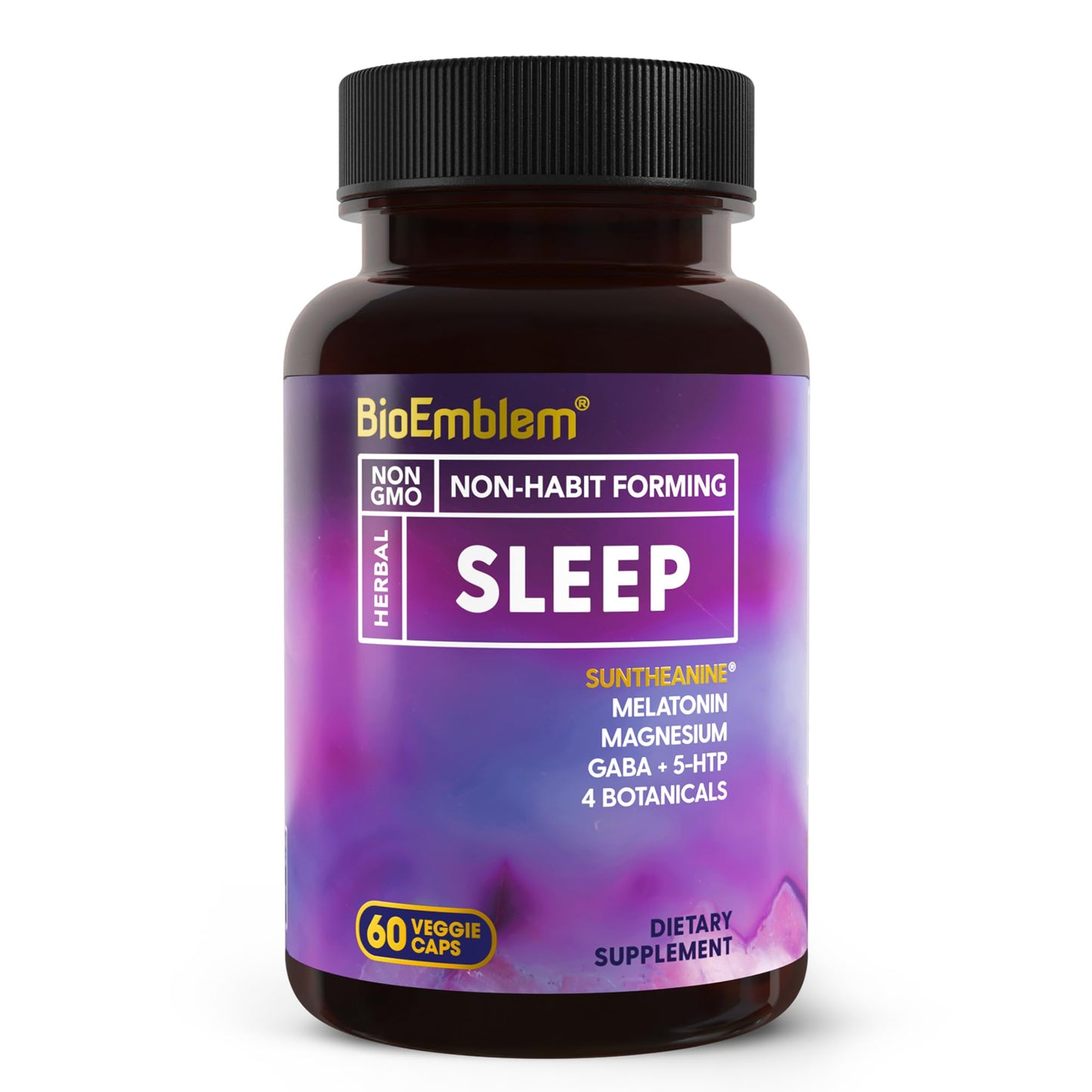 BioEmblem Natural Sleep Aid for Adults – Melatonin, Valerian Root, Suntheanine | 60 Capsules