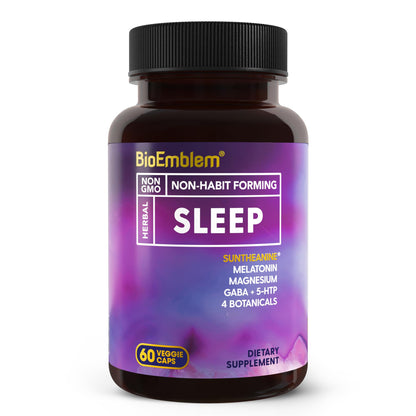 BioEmblem Natural Sleep Aid for Adults – Melatonin, Valerian Root, Suntheanine | 60 Capsules