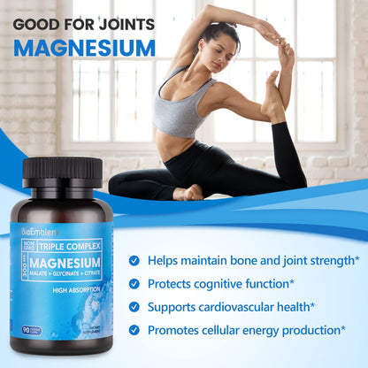 BioEmblem Triple Magnesium Complex 300mg | Glycinate, Malate & Citrate | Vegan 180 Capsules