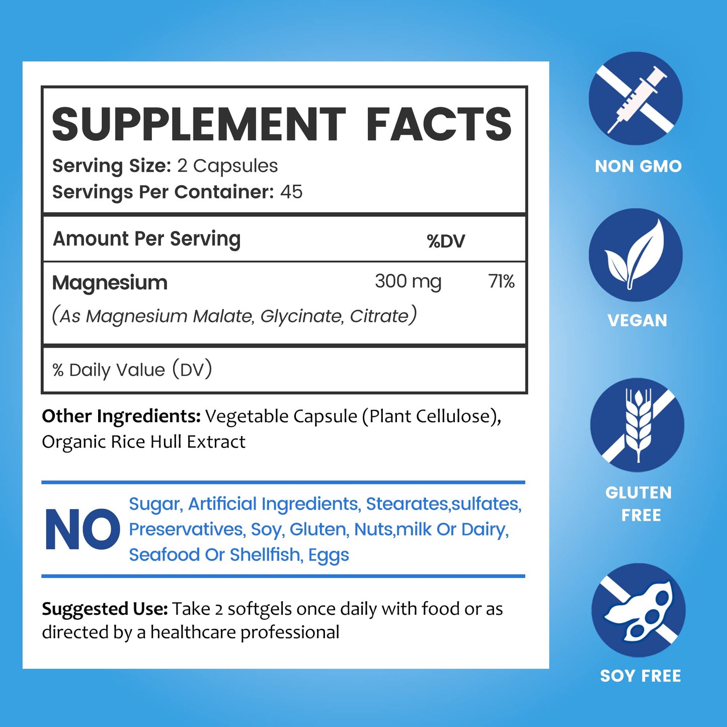 BioEmblem High Absorption Triple Magnesium Complex 300mg | Magnesium Glycinate, Malate & Citrate | Vegan, Non-GMO 270 Capsules