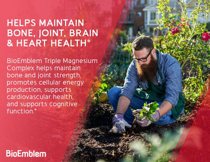 BioEmblem Triple Magnesium Complex | 300mg Magnesium Glycinate, Malate & Citrate for Muscles, Nerves & Energy | High Absorption | Vegan, Non-GMO (180 Capsules)