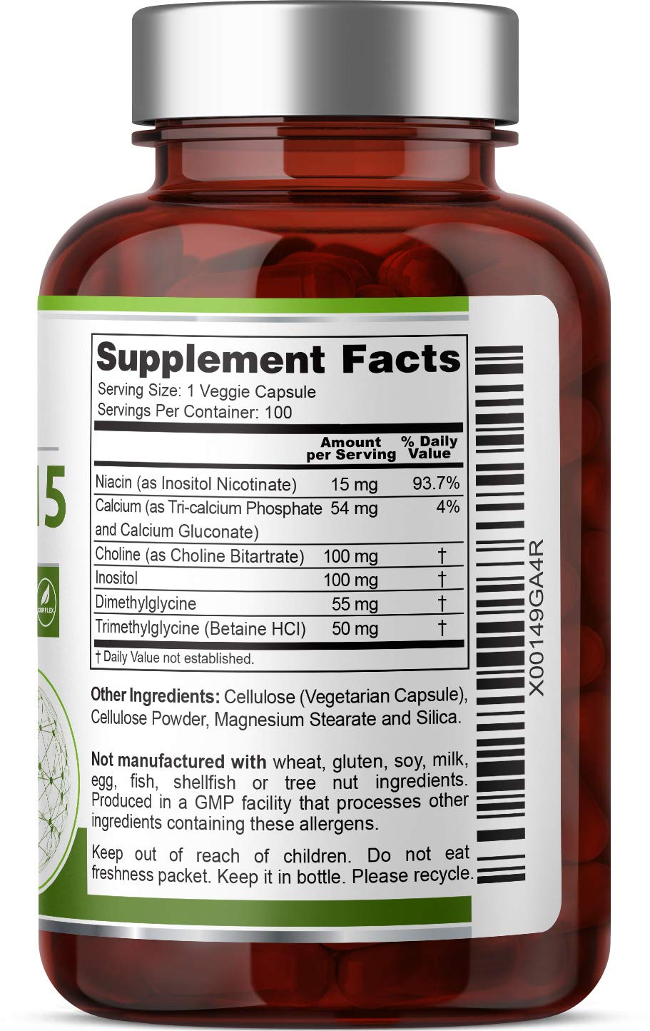 Biogenuine Super B-15 100 Vcaps – DMG, TMG, Calcium, Niacin for Energy