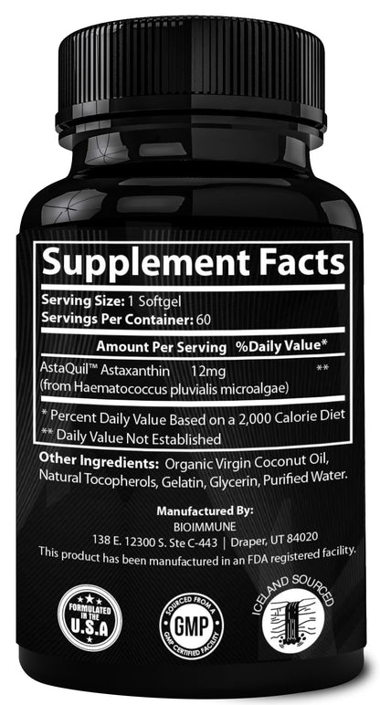 BioImmune Triple Strength AstaQuil Astaxanthin 12mg – Enhanced Absorption, 60 Softgels