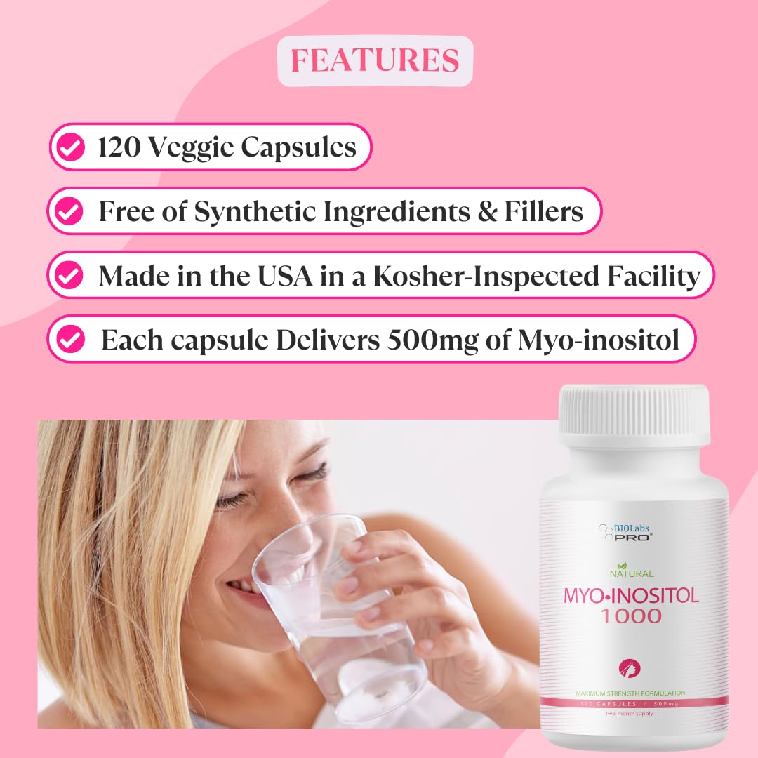BIOLABS PRO Myo-Inositol 1000mg – 120 Caps (2-Month Supply) – Non-GMO, Gluten-Free, Kosher