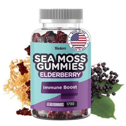 Biolore Sea Moss Gummies with Elderberry - Vegan Gummies for All Ages (60pcs)