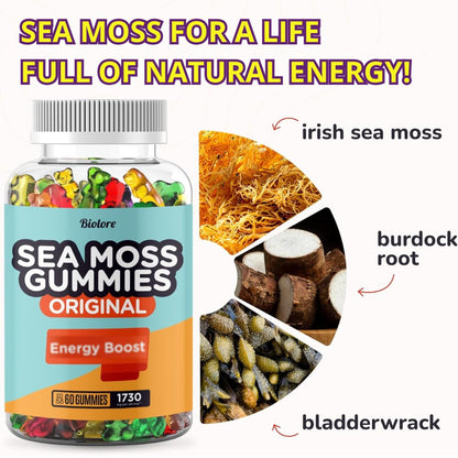 Biolore Sea Moss Gummies - Vegan 3-in-1 with Bladderwrack & Burdock, 60pcs