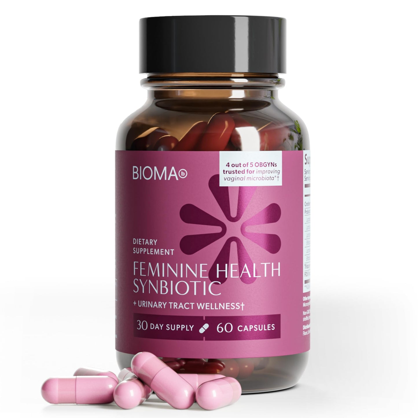 BIOMA Feminine Health Synbiotic – Probiotics, Cranberry & Tributyrin for Vaginal pH, Urinary & Digestive Support | 60 Capsules