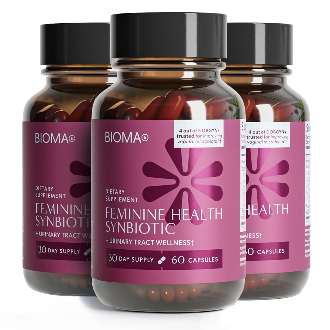 BIOMA Feminine Health Synbiotic – Probiotic Support for Vaginal pH, Urinary & Digestive Wellness (3-Pack, 180 Capsules)