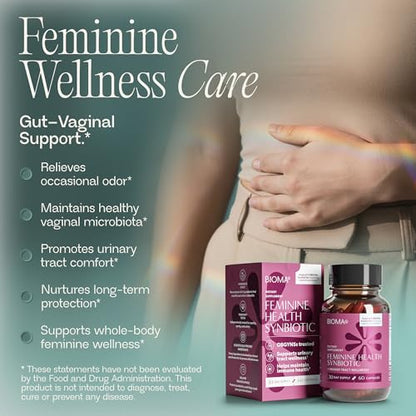 BIOMA Feminine Health Synbiotic – Probiotic Support for Vaginal pH, Urinary & Digestive Wellness (3-Pack, 180 Capsules)