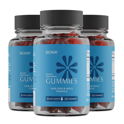 BIOMA Hair, Skin & Nails Gummies – Biotin, Collagen, Zinc, Vitamin C & D – Gluten-Free, 180 Gummies