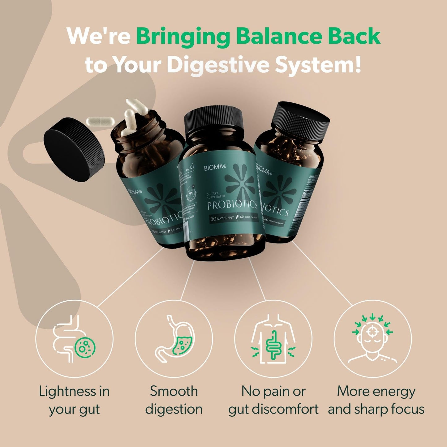 BIOMA Probiotics – Digestive Health Probiotic with XOS, Tributyrin & Bifidobacterium — 180 Delayed-Release Capsules (90-Day Supply)
