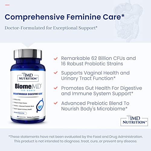 BiomeMD Probiotics for Women by 1MD Nutrition – 60B CFUs, 15 Strains, 30 Capsules