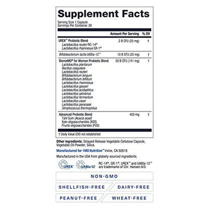 BiomeMD Probiotics for Women by 1MD Nutrition – 60B CFUs, 15 Strains, 30 Capsules