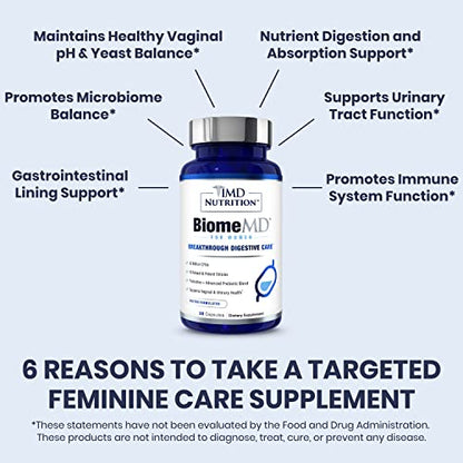 BiomeMD Probiotics for Women by 1MD Nutrition – 60B CFUs, 15 Strains, 30 Capsules