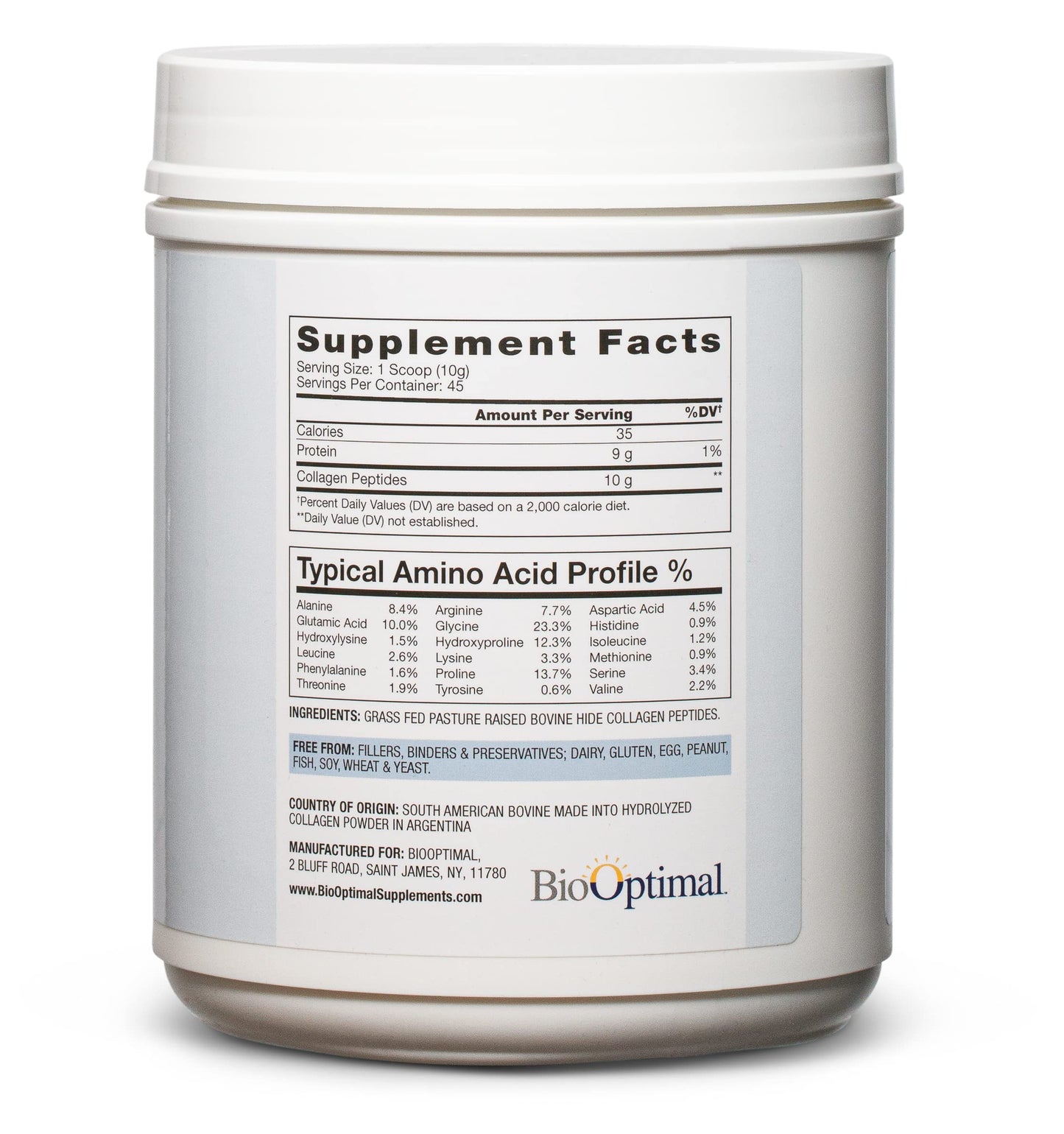 BioOptimal Collagen Peptides Powder – Grass-Fed & Non-GMO, Zero Sugar (45 Servings)