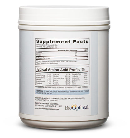 BioOptimal Collagen Peptides Powder – Grass-Fed & Non-GMO, Zero Sugar (45 Servings)