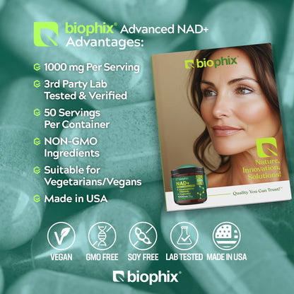 Biophix NAD+ Liposomal Supplement – 1000 mg/Serving | NR, Resveratrol & Quercetin | 100 Veg Caps