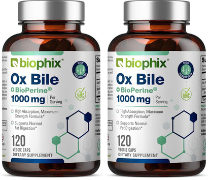 Biophix Ox Bile 1000 mg with BioPerine | 120 Veggie Capsules - Pack of 2