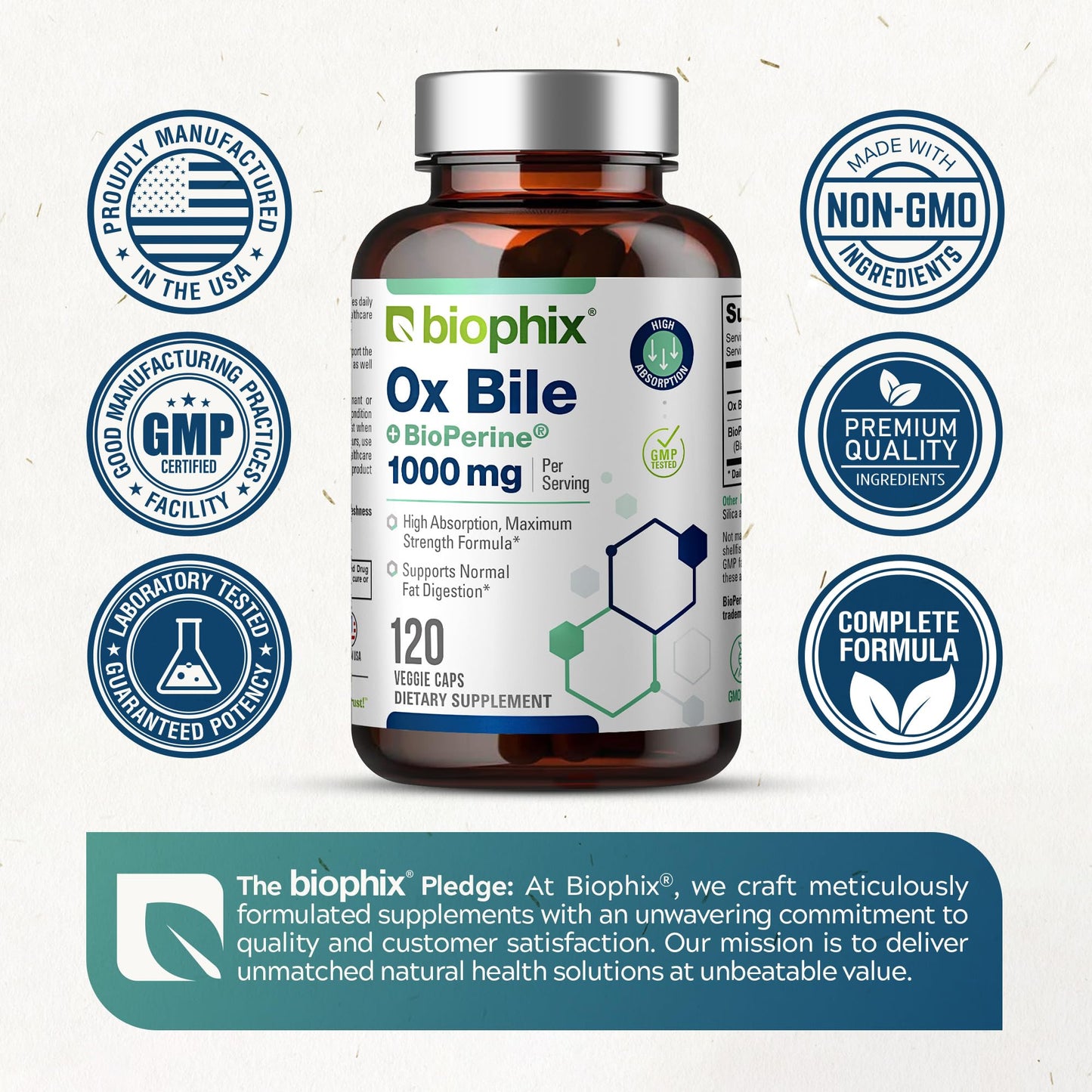 Biophix Ox Bile 1000 mg with BioPerine | 120 Veggie Capsules - Pack of 2