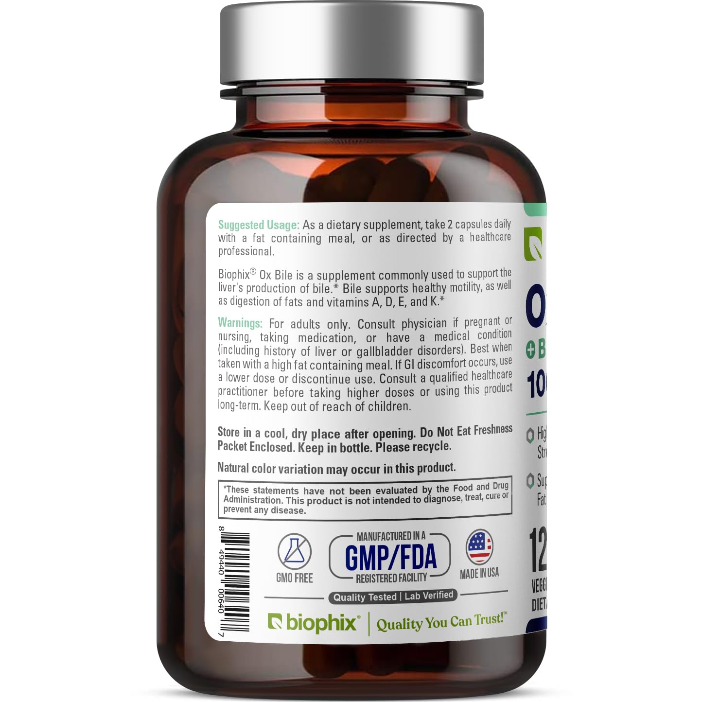 Biophix Ox Bile 1000 mg with BioPerine | 120 Veggie Capsules - Pack of 2