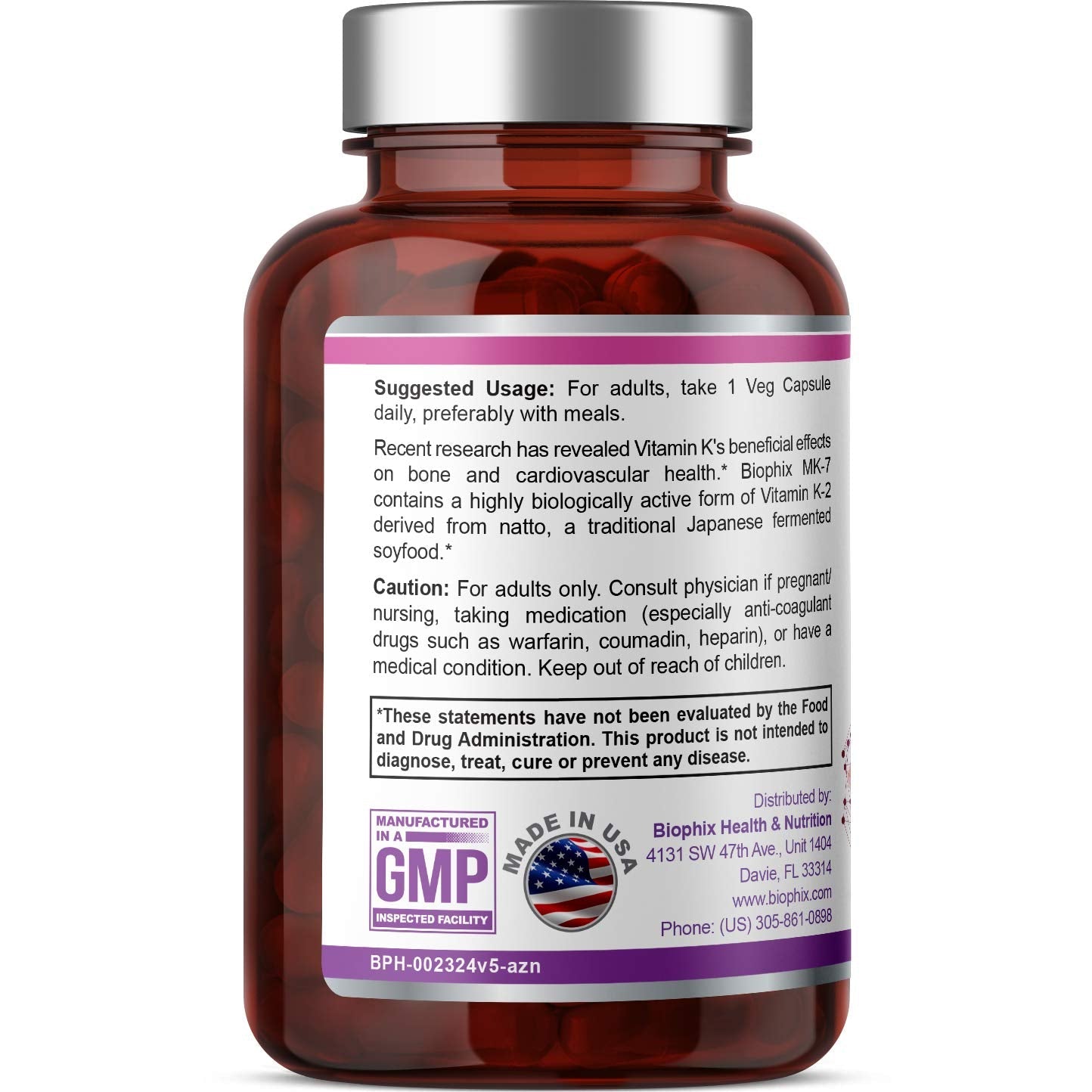 Biophix Vitamin K2 MK-7 100 mcg - 60 Veg Capsules | Pack of 2