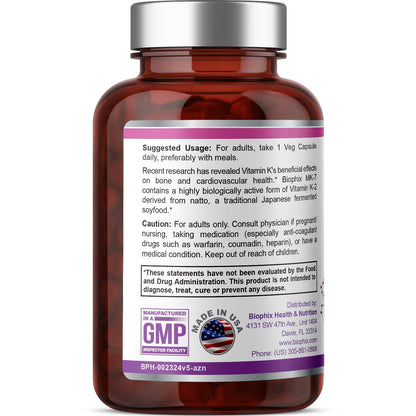 Biophix Vitamin K2 MK-7 100 mcg - 60 Veg Capsules | Pack of 2