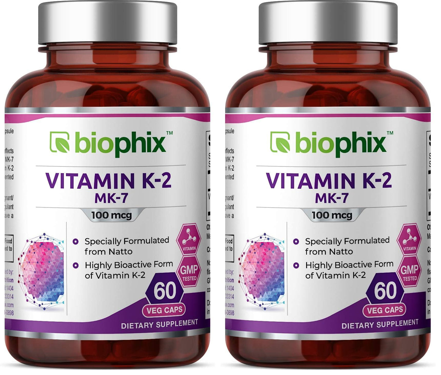 Biophix Vitamin K2 MK-7 100 mcg - 60 Veg Capsules | Pack of 2