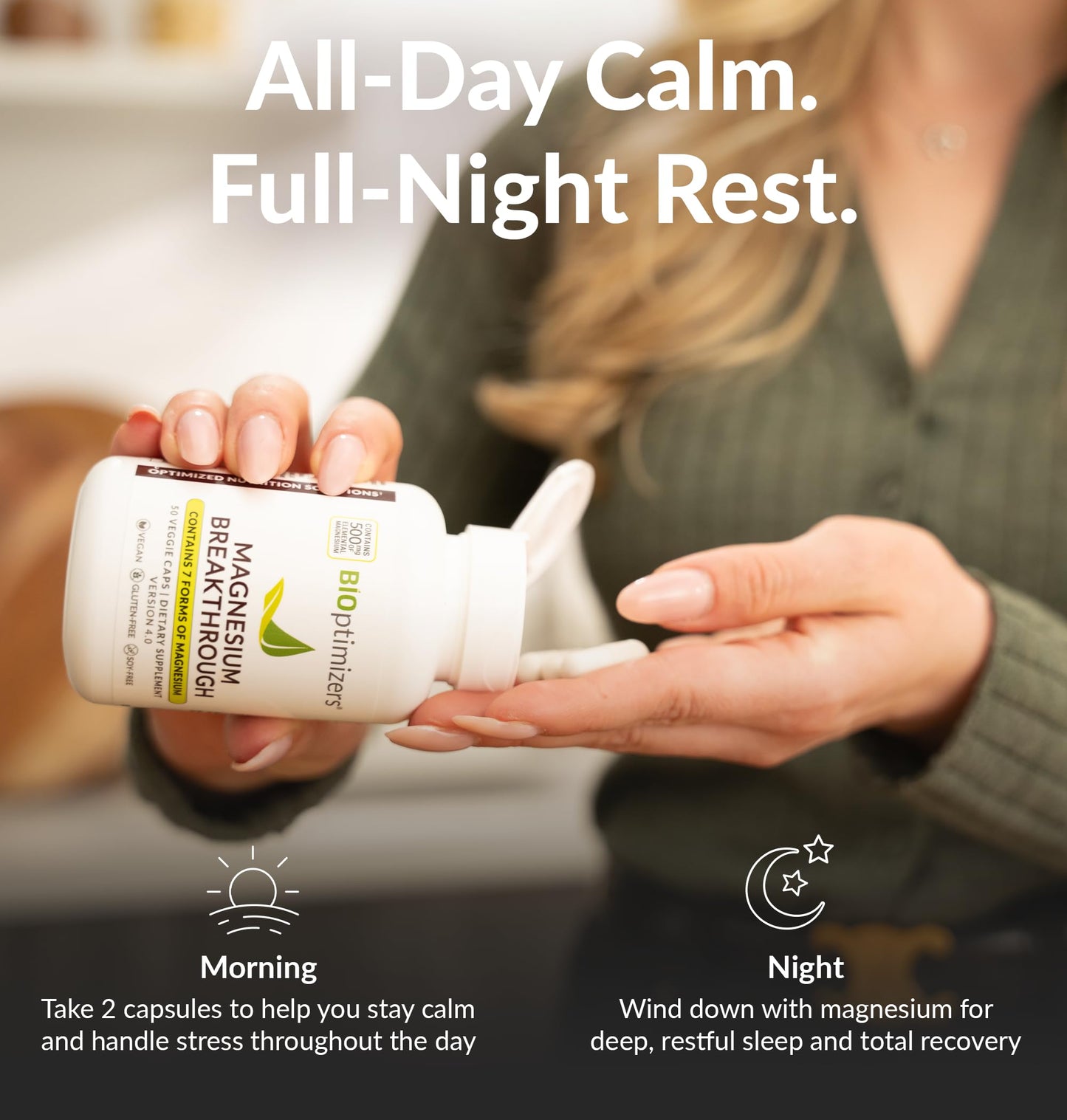BiOptimizers Magnesium Breakthrough Complex – 7 Forms for Sleep & Cognitive Support | 60 Capsules