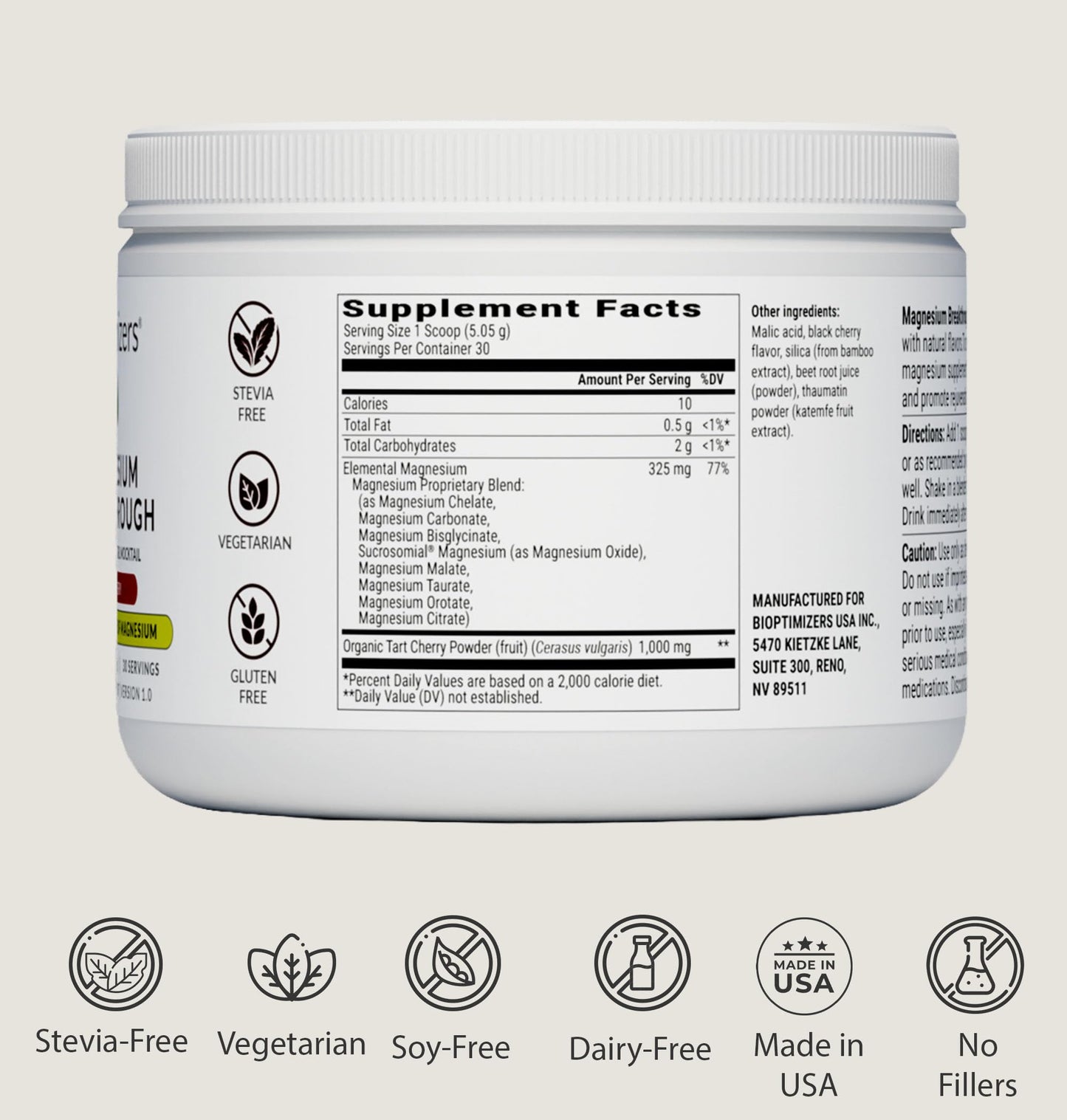 BIOptimizers Magnesium Breakthrough Drink – 8 Magnesium Forms, Electrolytes, Tart Cherry, Sleep & Recovery