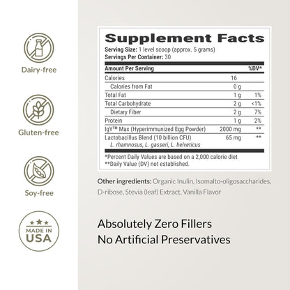 BIOptimizers Microbiome Breakthrough Gut Support Powder – Vanilla, Probiotics & IgY Max