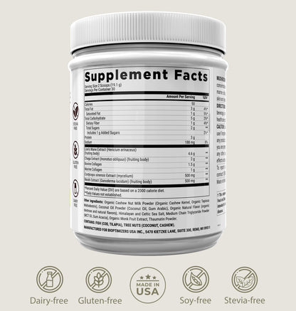 BIOptimizers Mushroom Coffee Alternative – Salted Caramel with Lion’s Mane, Chaga & Reishi + Collagen & MCT – 30 Servings