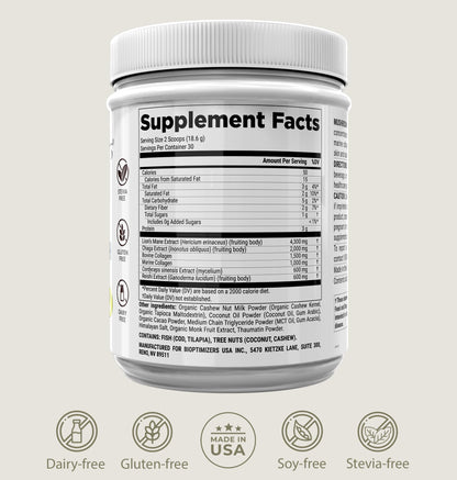 BIOptimizers Mushroom Coffee Alternative – Chocolate with Lion’s Mane, Chaga & Reishi + Collagen Peptides for Focus, Energy & Gut Health – Adaptogenic Mushrooms & MCT Powder – 30 Servings