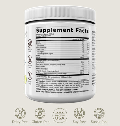 BIOptimizers Mushroom Coffee Alternative – Salted Caramel with Lion's Mane, Chaga, Reishi + Collagen & MCT (15 Servings)