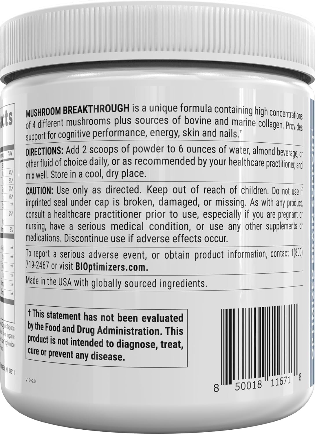 BIOptimizers Mushroom Coffee Alternative – Salted Caramel with Lion's Mane, Chaga, Reishi + Collagen & MCT (15 Servings)