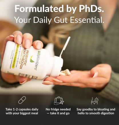 BIOptimizers Probiotic Breakthrough – Lactobacillus Plantarum OM Probiotics & Prebiotics for Gut Health, Digestion & Immunity – 120 Vegan Capsules