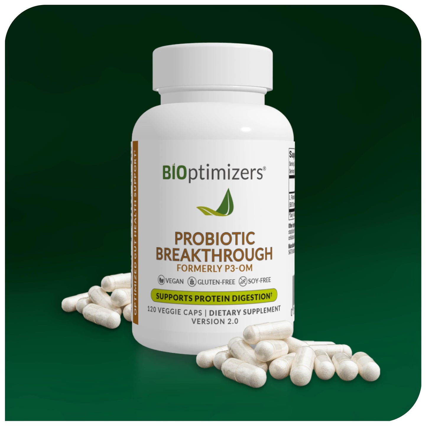 BIOptimizers Probiotic Breakthrough – Lactobacillus Plantarum OM Probiotics & Prebiotics for Gut Health, Digestion & Immunity – 120 Vegan Capsules