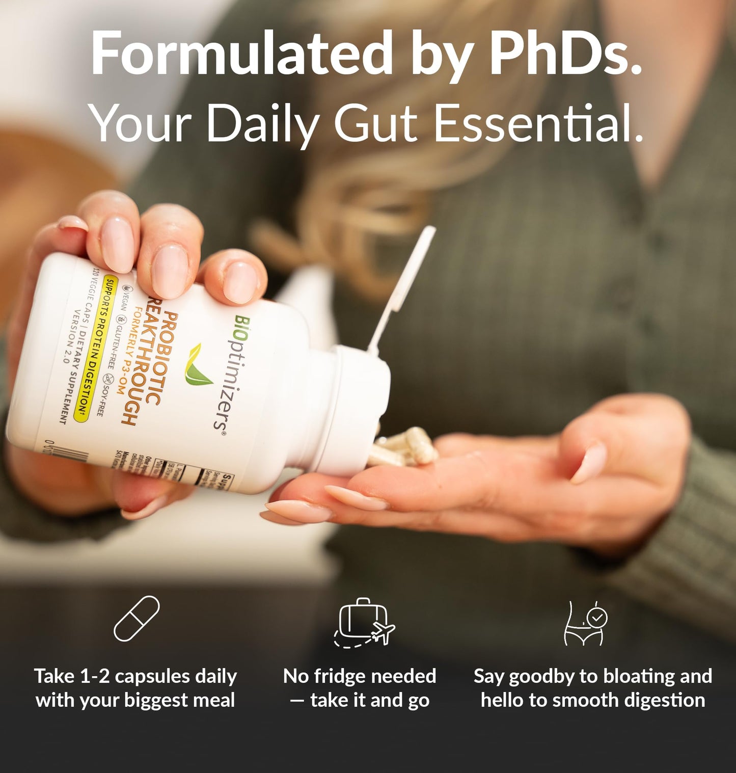 BIOptimizers Probiotic Breakthrough – Lactobacillus Plantarum OM Probiotics & Prebiotics for Gut, Digestive & Immune Support | 60 Vegan Capsules