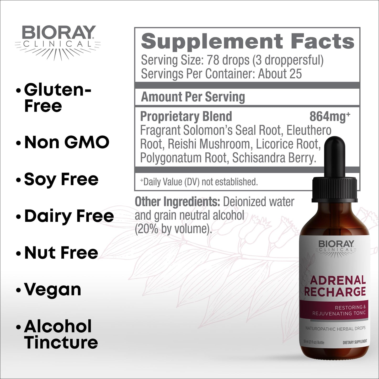 BIORAY Clinical Adrenal Recharge - 2 fl oz - Restoring & Rejuvenating Alcohol Tincture