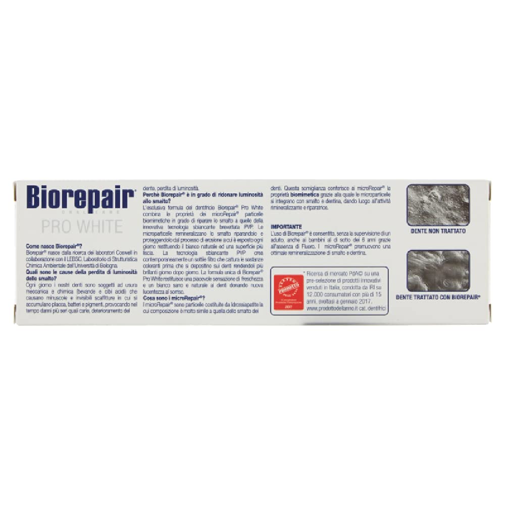 Biorepair Pro White Whitening Toothpaste with microRepair – 75ml Tubes Pack of 4 (Italian Import)